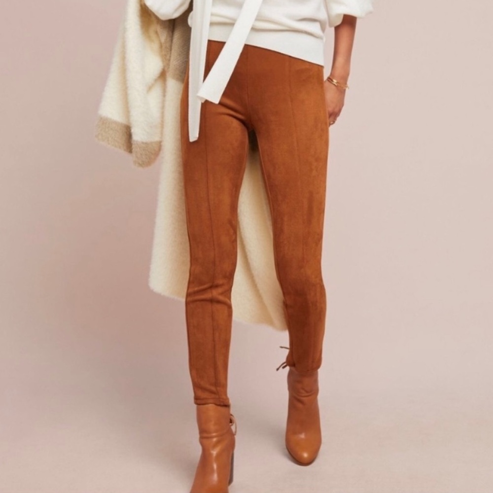 Anthropologie Womens‎ Faux Suede Neutral Brown Skinny Leg Pants Zipper Ankle 25